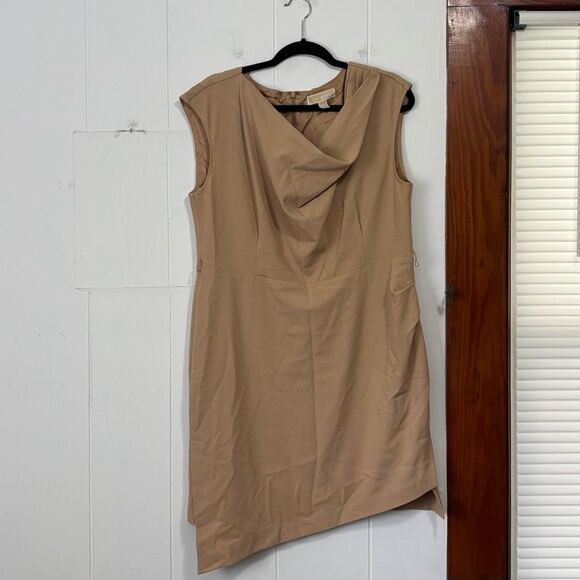 Michael Michael Kors Tan Drape Neck Knee Length Dress Size 14 - Picture 1 of 4